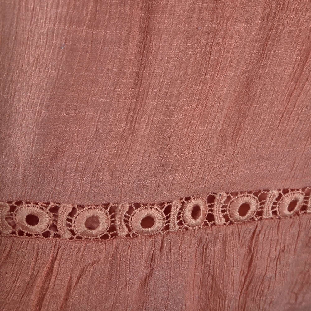 Indigo Rose Orange Size L Mini Swing Dress Embroidered Short Sleeves V-Neck - Picture 8 of 16